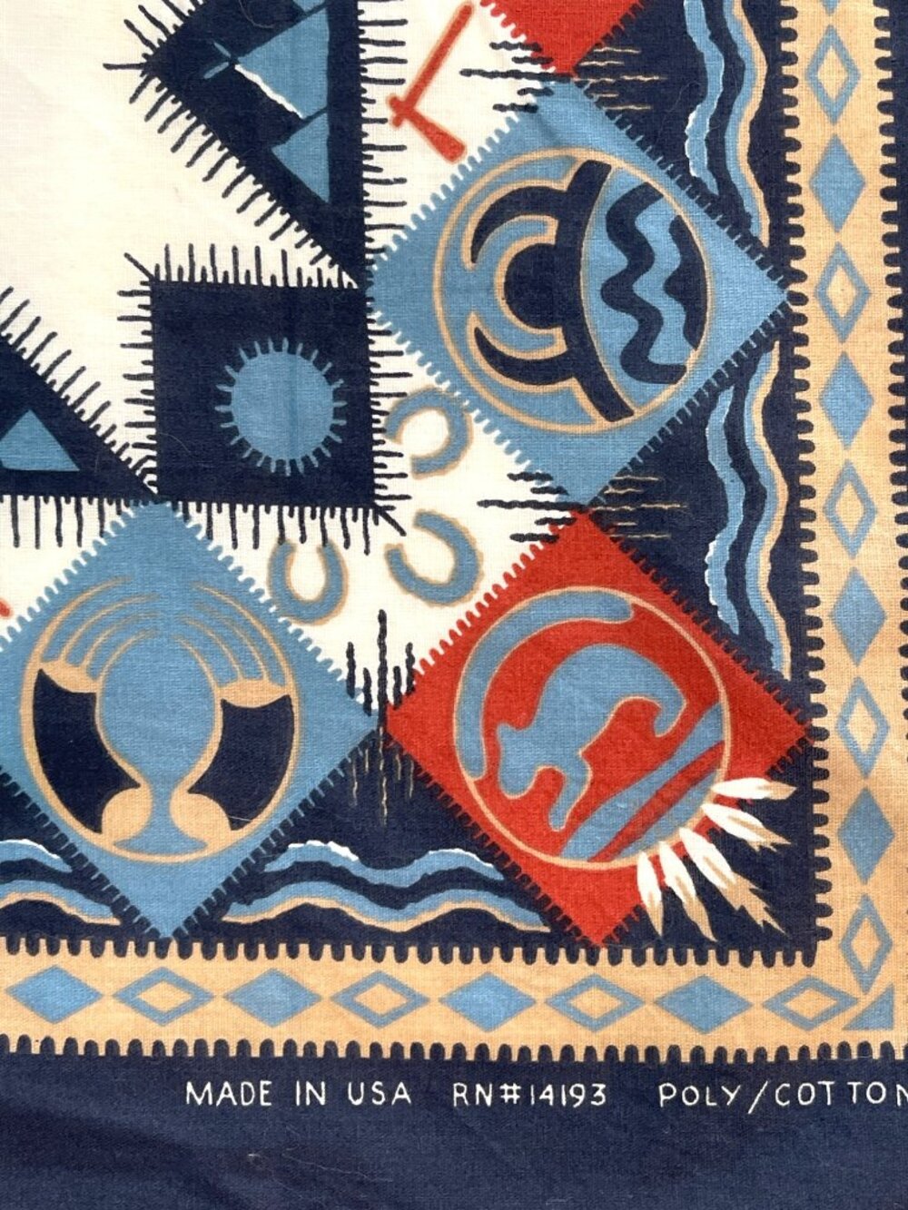 Southwest Blue Bandana Handkerchief Western Cowboy Native American Tribal VTG - Picture 2 of 8